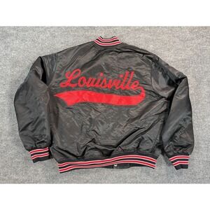 Vintage Louisville Cardinals Jacket Mens XL Black 80s Baseball‎ Fleece Lined 90s